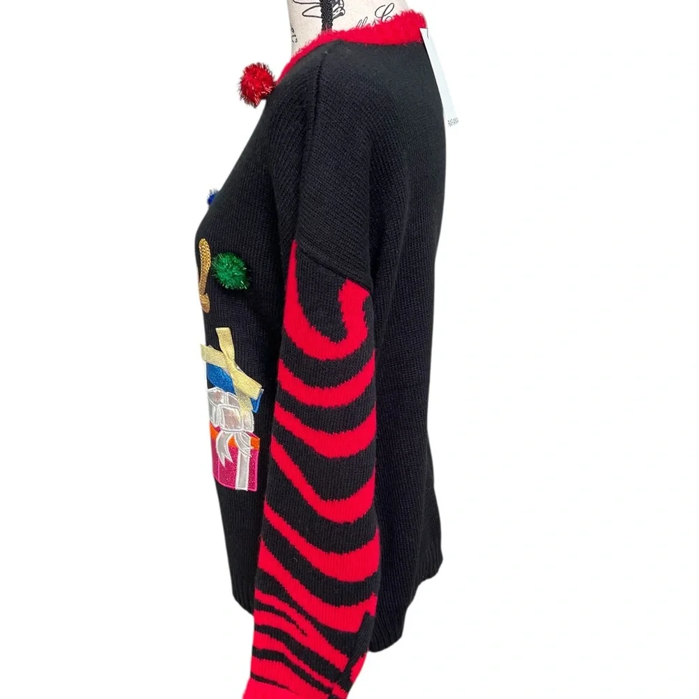 Festive Cat Black and Red Christmas Sweater